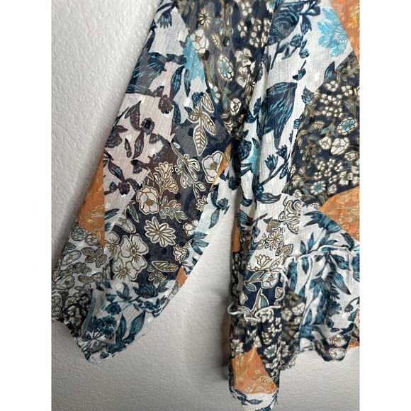 World Market Shirt Womens L/XL Multicolor Patchwork Floral Bohemian Long Sleeve - Picture 4 of 7
